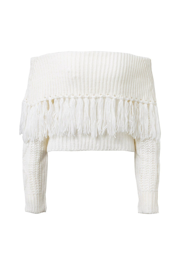 One-shoulder fringed sweater - Her Favorite Place 4 Sure