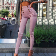 Knitted high waist  pure color skinny pants Female buttons - Her Favorite Place 4 Sure