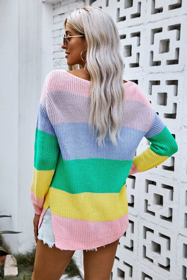 Pastel Rainbow Drop Shoulder Sweater
