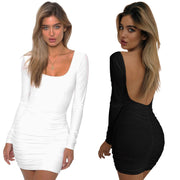 USA Size Black and white long sleeve sexy dew backless hip dress - Her Favorite Place 4 Sure