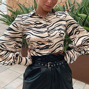 Animal print satin blouse shirt Women turndown collar buttons - Her Favorite Place 4 Sure