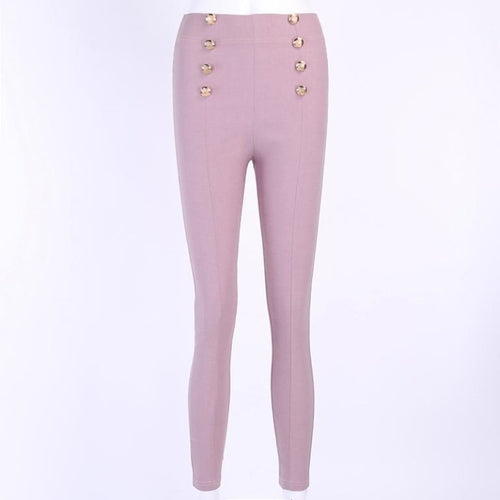 Knitted high waist  pure color skinny pants Female buttons - Her Favorite Place 4 Sure