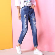 Holes High Waisted Mom Jeans Retro Solid