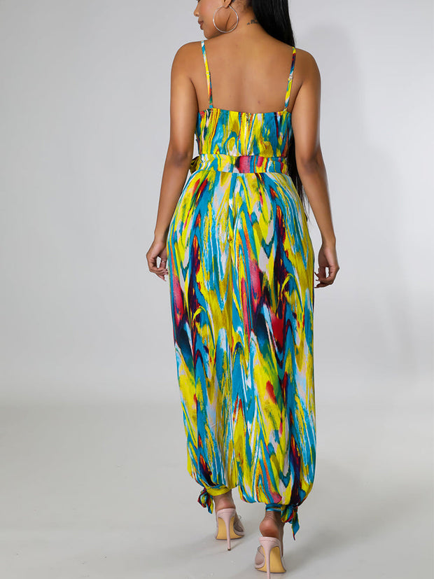Casual Tie Dye Printed Suits Spaghetti Strap Crop Top & Loose Pants - Her Favorite Place 4 Sure