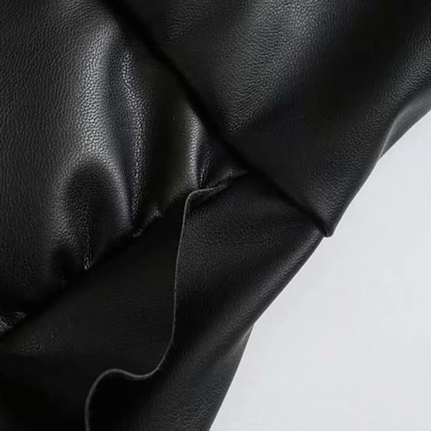 Sexy Black PU Faux Leather Mini Dress Women Deep V