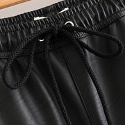 Women Black Chic PU Leather Pants Elastic Waist - Her Favorite Place 4 Sure