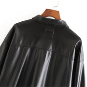 Women Black Faux Leather Coat Jacket Atumn